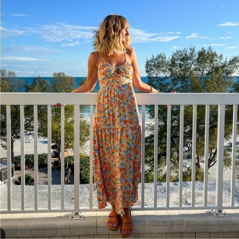 L*Space Orange Floral Maxi Summer Dress Size S
